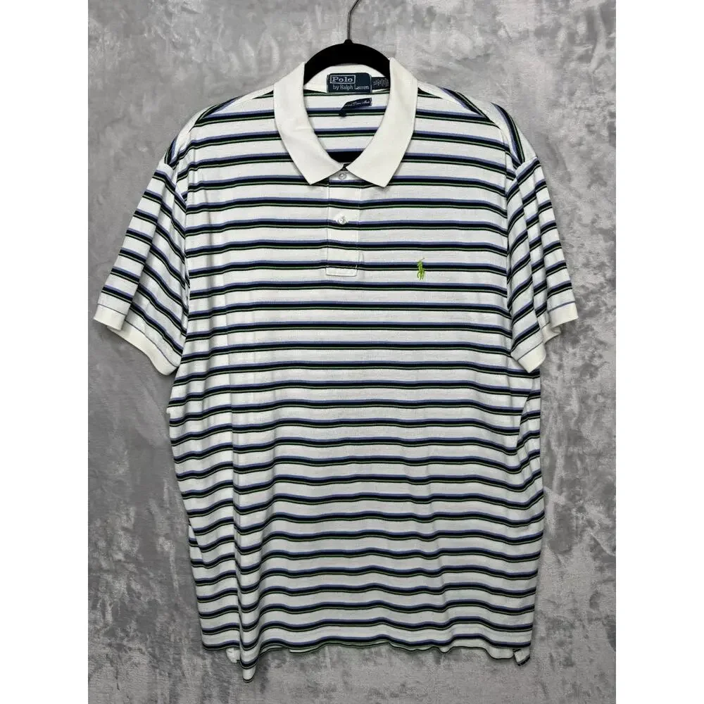 Polo Ralph Lauren Polo Shirt Mens XL Striped Mercerized Pima Mesh Cotton Vintage